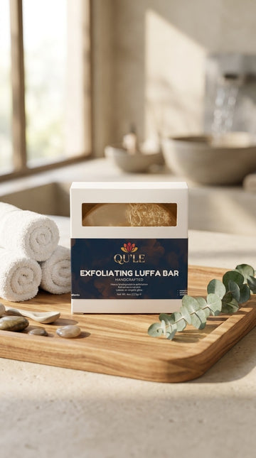 QU'LE Exfoliating Luffa Bar - Handcrafted Natural Skincare for Personalized Exfoliation & Refreshment - 4 oz Biodegradable Bar for Body Care